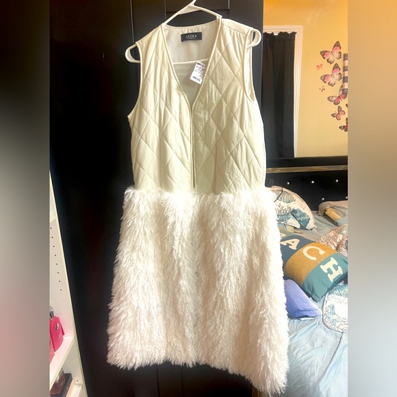 AKIRA BORB QUILTED VEST WITH FAUX FUR off white color - Picture 2 of 4